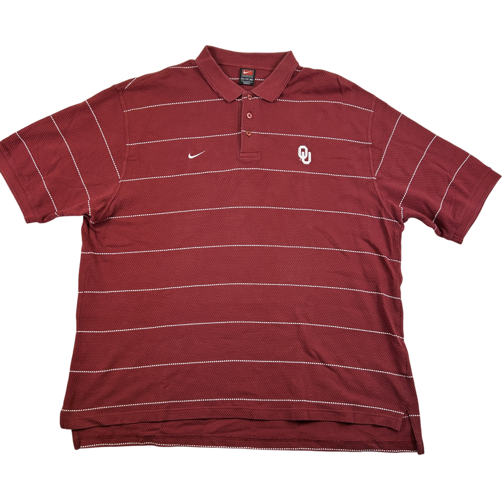 Nike Team Polo Shirt Mens 2XL Red Striped Embroidered OU Logo Golf Casual